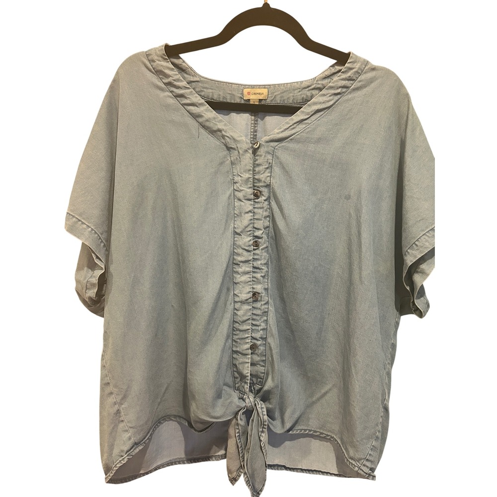 Cremieux Womens‎ Blue Tie Front Button Down Top Blouse Shirt - Size L